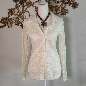 Elegant Cream Lace Button-Up Blouse
